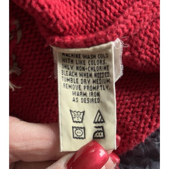 Vintage Eddie Bauer Red Chunky Knit Floral Cotton Sweater Women’s XL - Picture 4 of 6